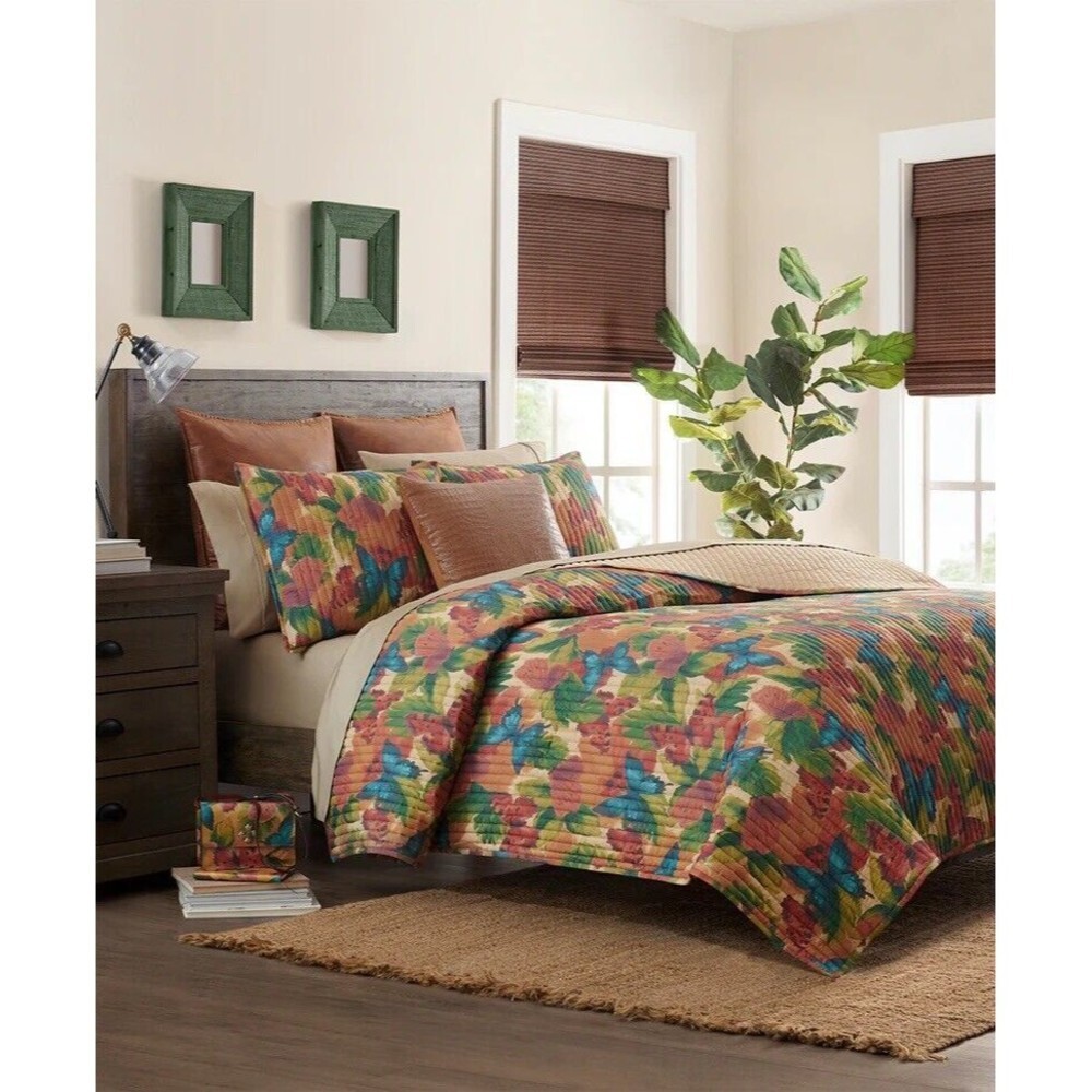 Patricia Nash Watercolor Butterfly Quit And‎ Sham 3 Piece Set Multicolor
